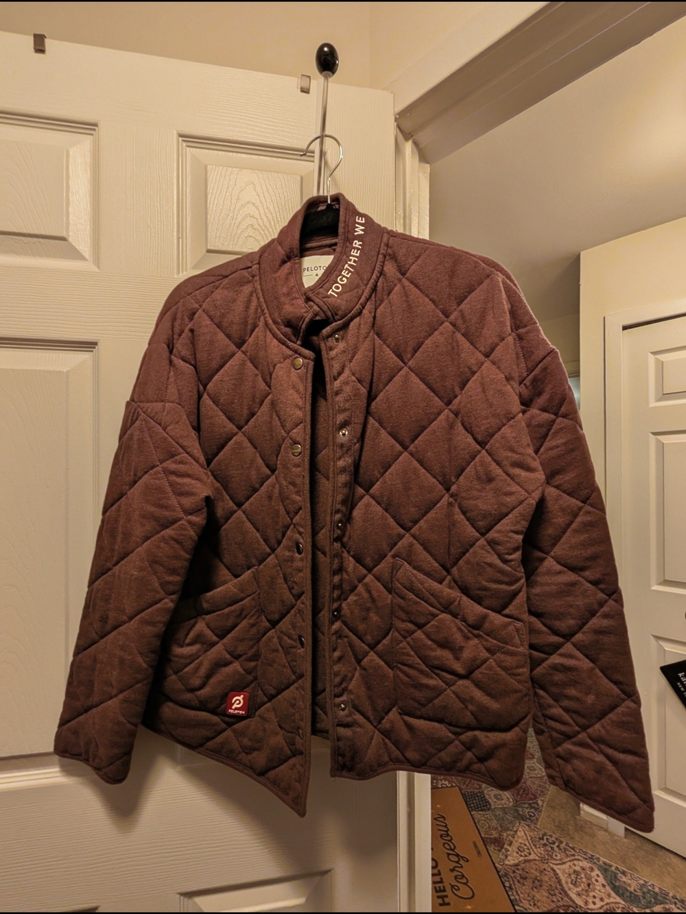 Peloton Quilted Brown Snap-Front Jacket